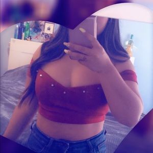 Off the shoulder studded crop top